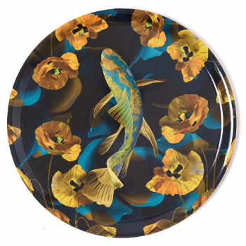 Gangzai round Tray, Koikoi Esmeralda paint Lacquer blue-yellow, front